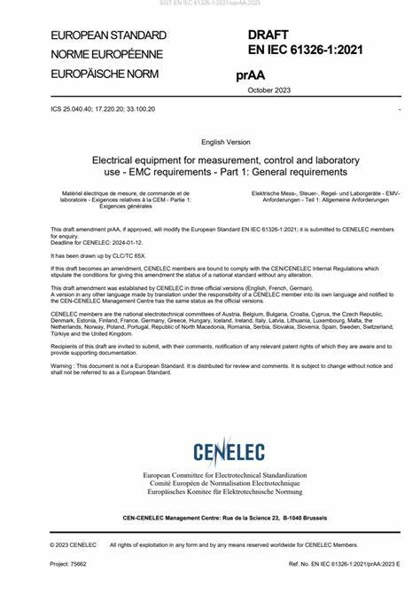 EN IEC 61326-1:2021测量、控制和实验室用的电设备 电磁兼容性要求 第1部分:通用要求