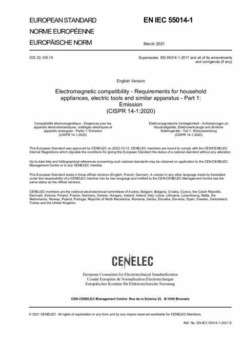 EN IEC 55014-1:2021家用电器、电动工具和类似器具的电磁兼容要求 第1部分:发射